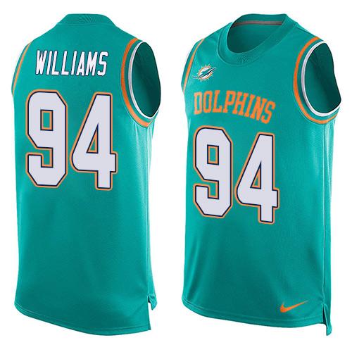  Dolphins #94 Mario Williams Aqua Green Team Color Men's Stitched NFL Limited Tank Top Jersey